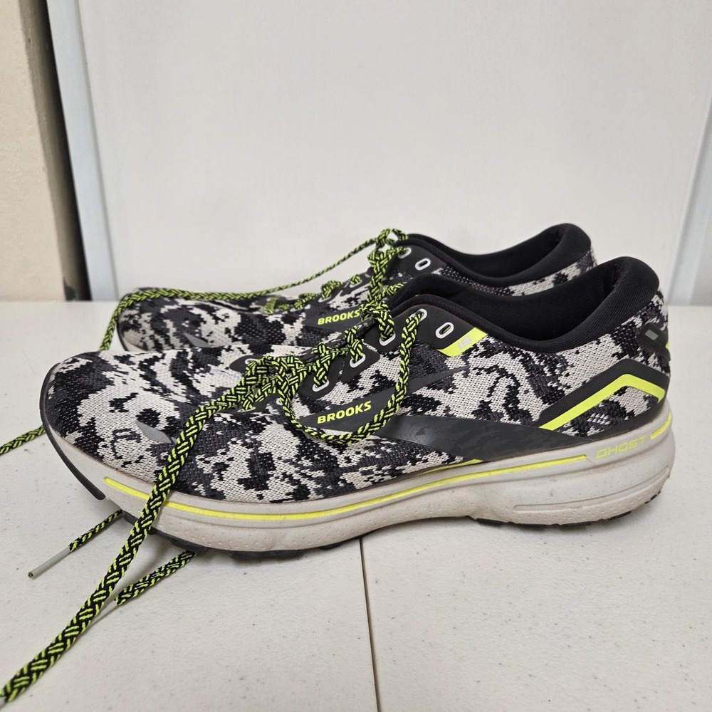 Brooks Ghost 15 Mens Running Shoes Black White Neon Yellow 1103931D029 Size 12